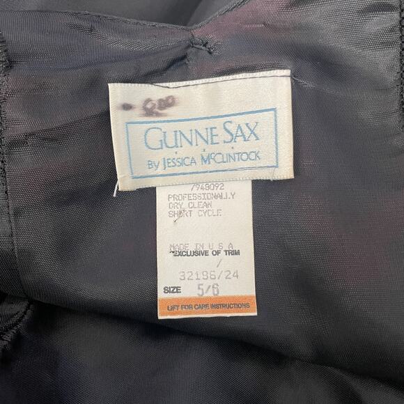 Gunne Sax Jessica McClintock Prom Dress XS Black Sequin Hi Low Puffy Bow 80s Vtg - Picture 9 of 12